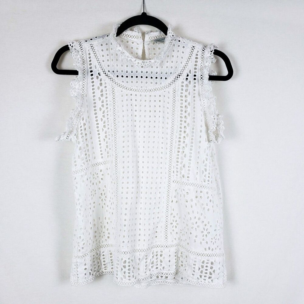 Sundance Eyelet Tank Top Womens XS White Sheer Country Western Cottage Prairie